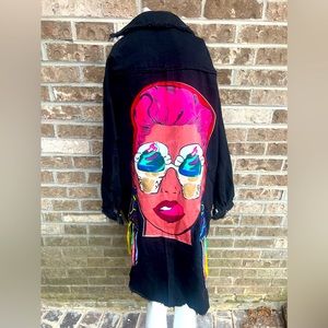 Hengsheng Jeans graphic 3-4 length jacket / coat sz L/ XL